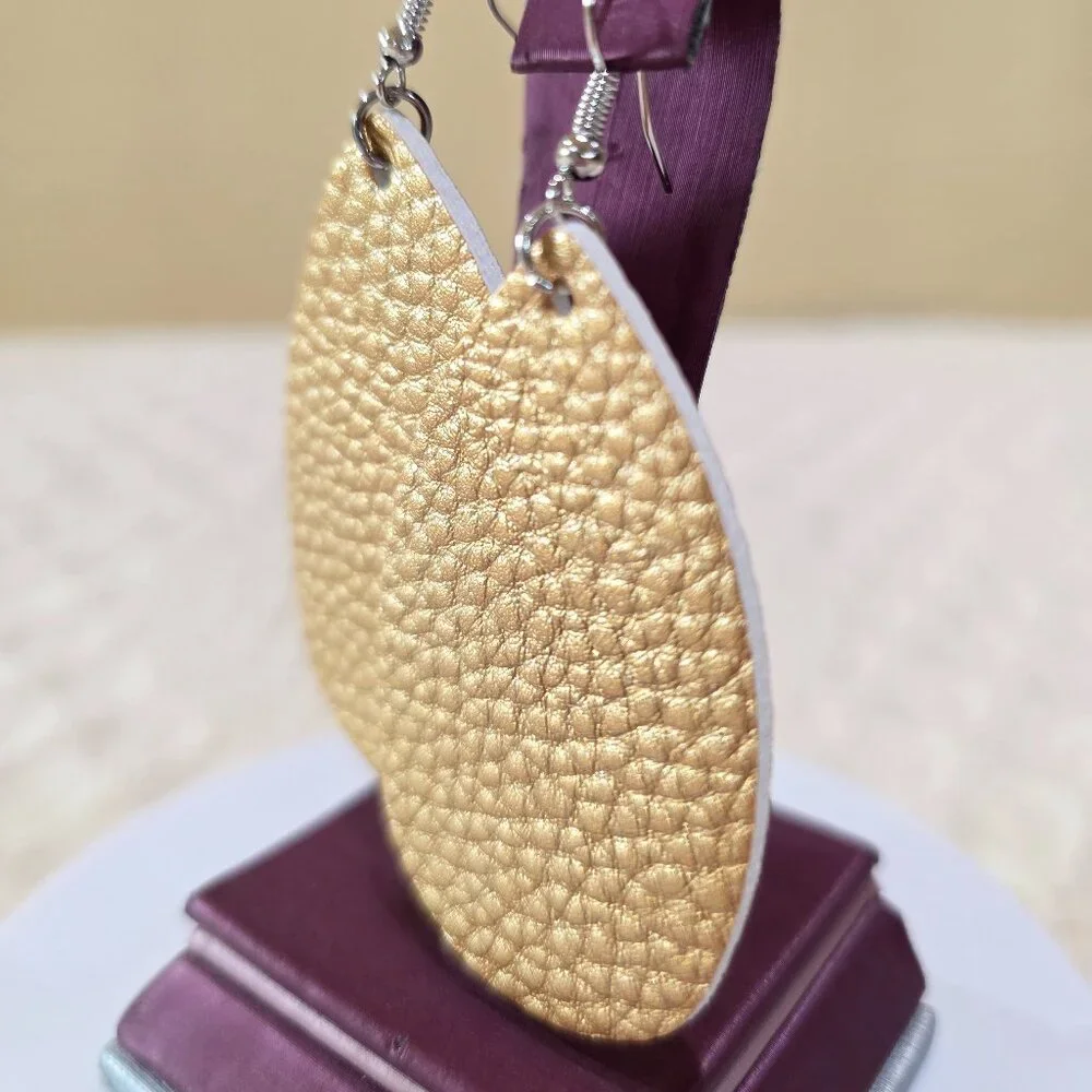 Gold Textured Teardrop Lame' Large Handmade Craft Dangle Pierced Earrings